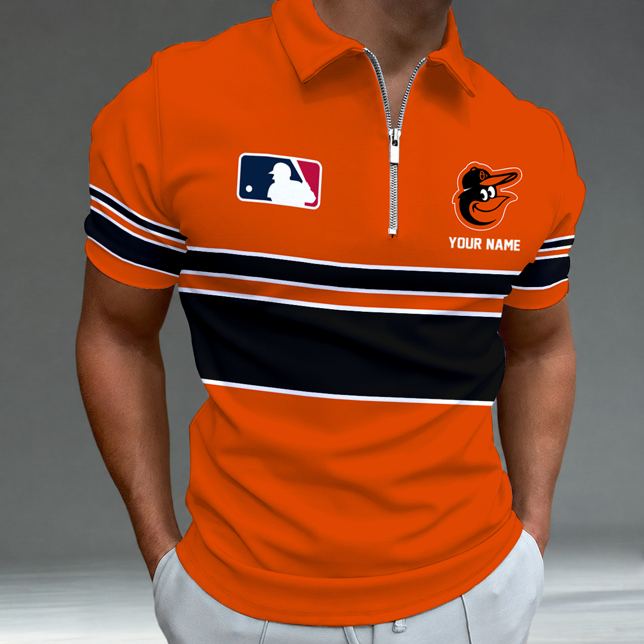 [FLASH SALE] NEW CUSTOMIZED MLB25 BOS BALTIMORE ORIOLES ZIP POLO SHIRT
