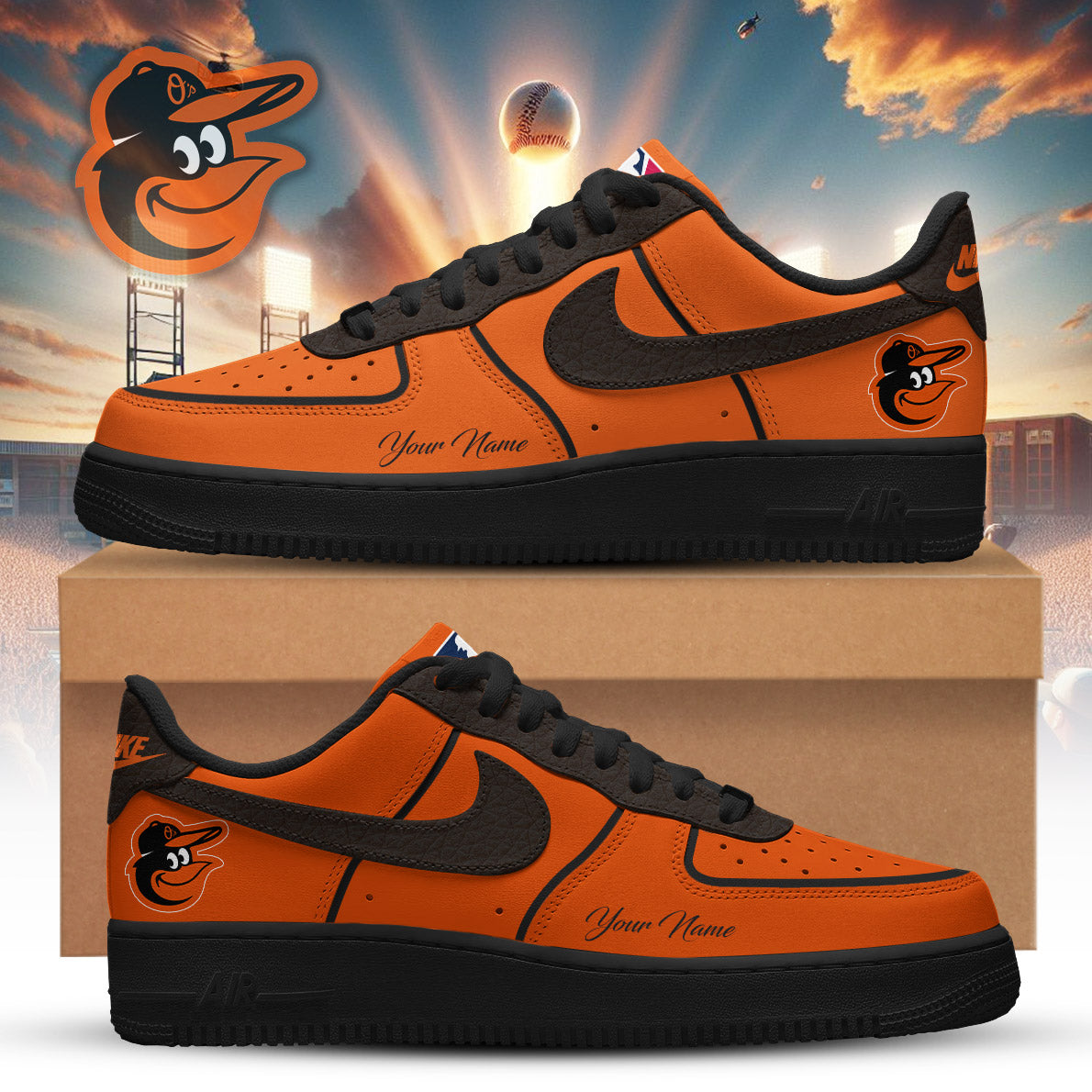 LIMITED EDITION - NEW CUSTOMIZED MLB25 BOS BALTIMORE ORIOLES AF1 SNEAKERS