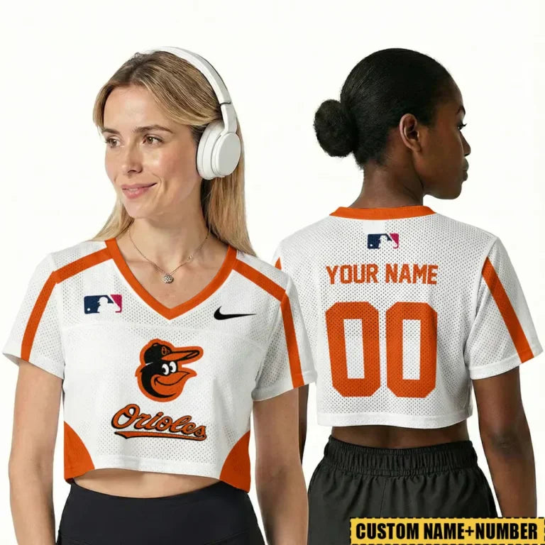 [FLASH SALE] NEW CUSTOMIZED MLB25 BOS BALTIMORE ORIOLES V-NECK JERSEY CROP TOP
