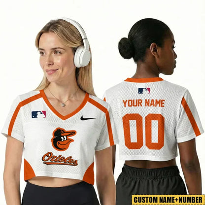 [FLASH SALE] NEW CUSTOMIZED MLB25 BOS BALTIMORE ORIOLES V-NECK JERSEY CROP TOP
