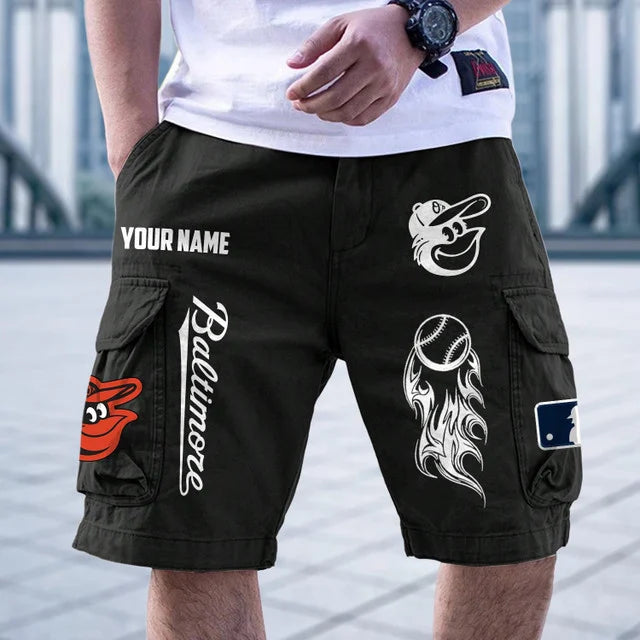 [FLASH SALE] NEW CUSTOMIZED MLB25 BOS BALTIMORE ORIOLES MEN'S CARGO SHORTS