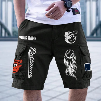 [FLASH SALE] NEW CUSTOMIZED MLB25 BOS BALTIMORE ORIOLES MEN'S CARGO SHORTS