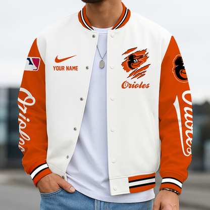 LIMITED EDITION - NEW CUSTOMIZED MLB25 BOS BALTIMORE ORIOLES BASEBALL JACKET, SATIN VARSITY JACKET