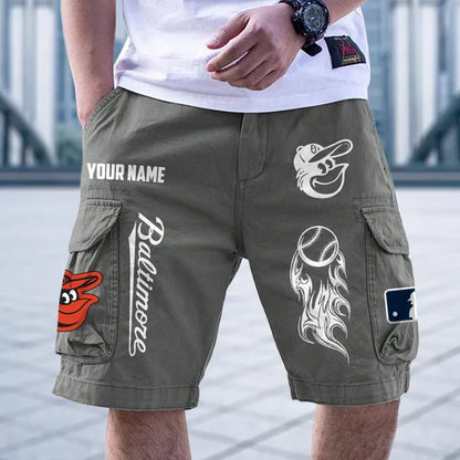 [FLASH SALE] NEW CUSTOMIZED MLB25 BOS BALTIMORE ORIOLES MEN'S CARGO SHORTS