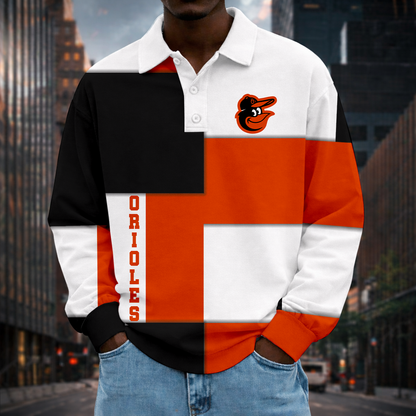 LIMITED EDITION - NEW CUSTOMIZED MLB25 BOS BALTIMORE ORIOLES MEN LONG SLEEVE POLO