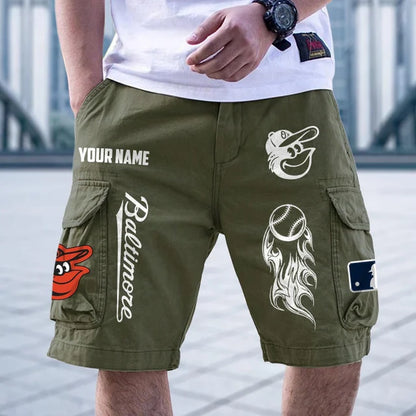 [FLASH SALE] NEW CUSTOMIZED MLB25 BOS BALTIMORE ORIOLES MEN'S CARGO SHORTS