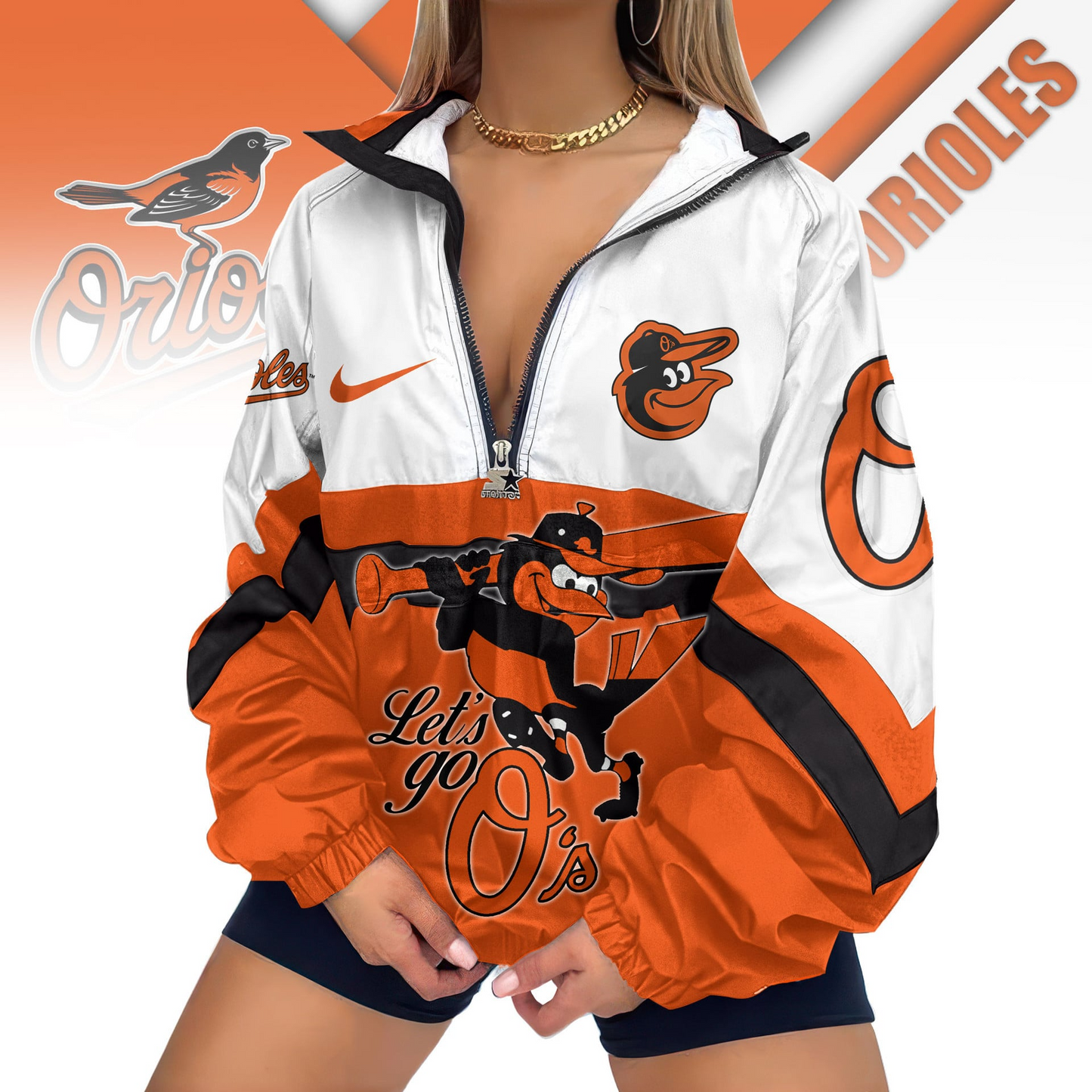 LIMITED EDITION - NEW CUSTOMIZED MLB25 BOS BALTIMORE ORIOLES V-NECK ZIPPER SWEATSHIRT JACKET