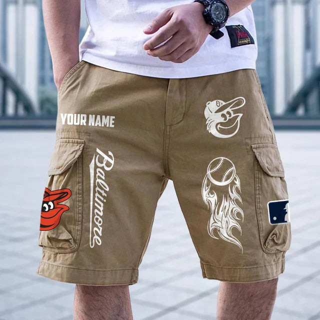 [FLASH SALE] NEW CUSTOMIZED MLB25 BOS BALTIMORE ORIOLES MEN'S CARGO SHORTS