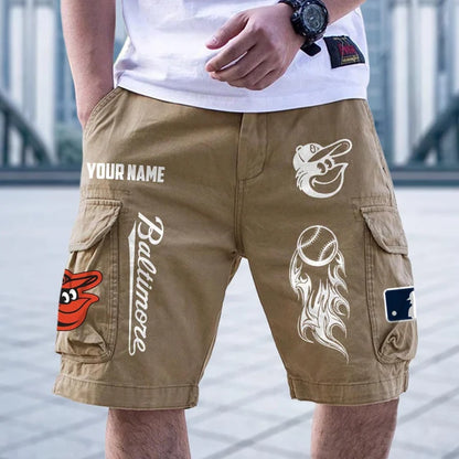 [FLASH SALE] NEW CUSTOMIZED MLB25 BOS BALTIMORE ORIOLES MEN'S CARGO SHORTS
