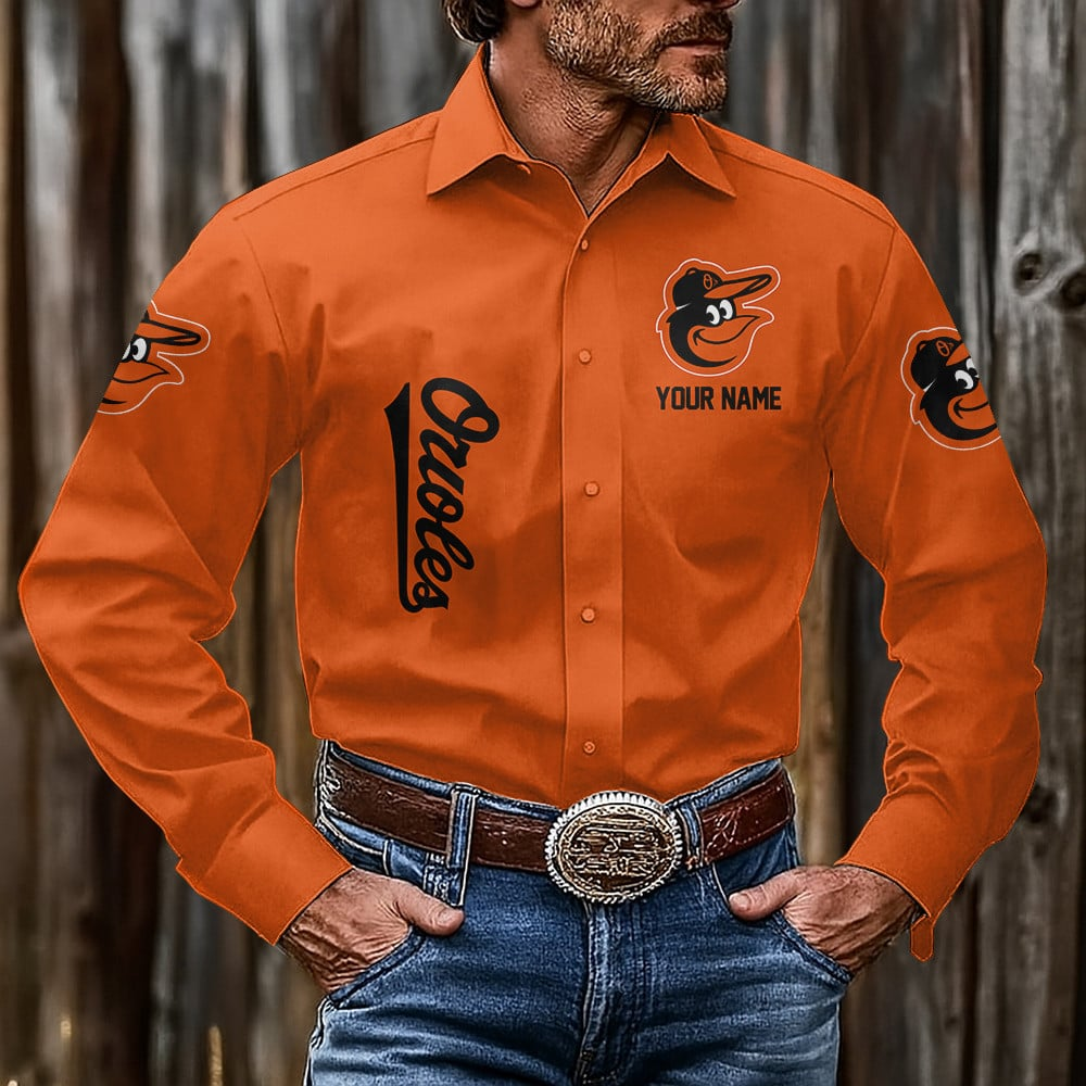 LIMITED EDITION - NEW CUSTOMIZED MLB25 BOS BALTIMORE ORIOLES MEN'S LONG SLEEVE BUTTON-UP SHIRT