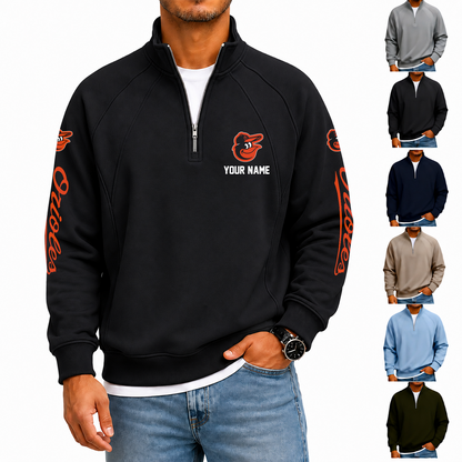 [FLASH SALE] NEW CUSTOMIZED MLB25 BOS BALTIMORE ORIOLES MEN'S QUARTER ZIP PULLOVER