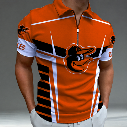 LIMITED EDITION - NEW CUSTOMIZED MLB25 BOS BALTIMORE ORIOLES ZIP POLO SHIRT