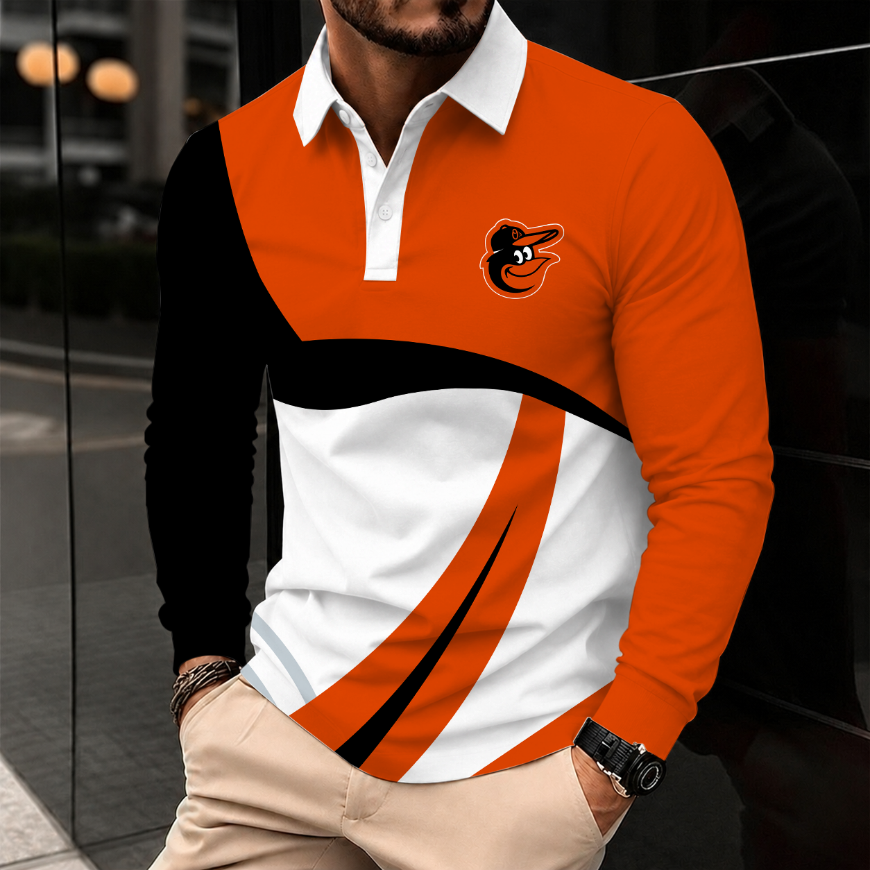 [FLASH SALE] NEW CUSTOMIZED MLB25 BOS BALTIMORE ORIOLES MEN'S LONG SLEEVE POLO