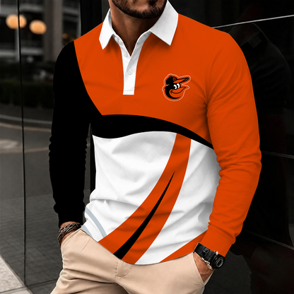 [FLASH SALE] NEW CUSTOMIZED MLB25 BOS BALTIMORE ORIOLES MEN'S LONG SLEEVE POLO