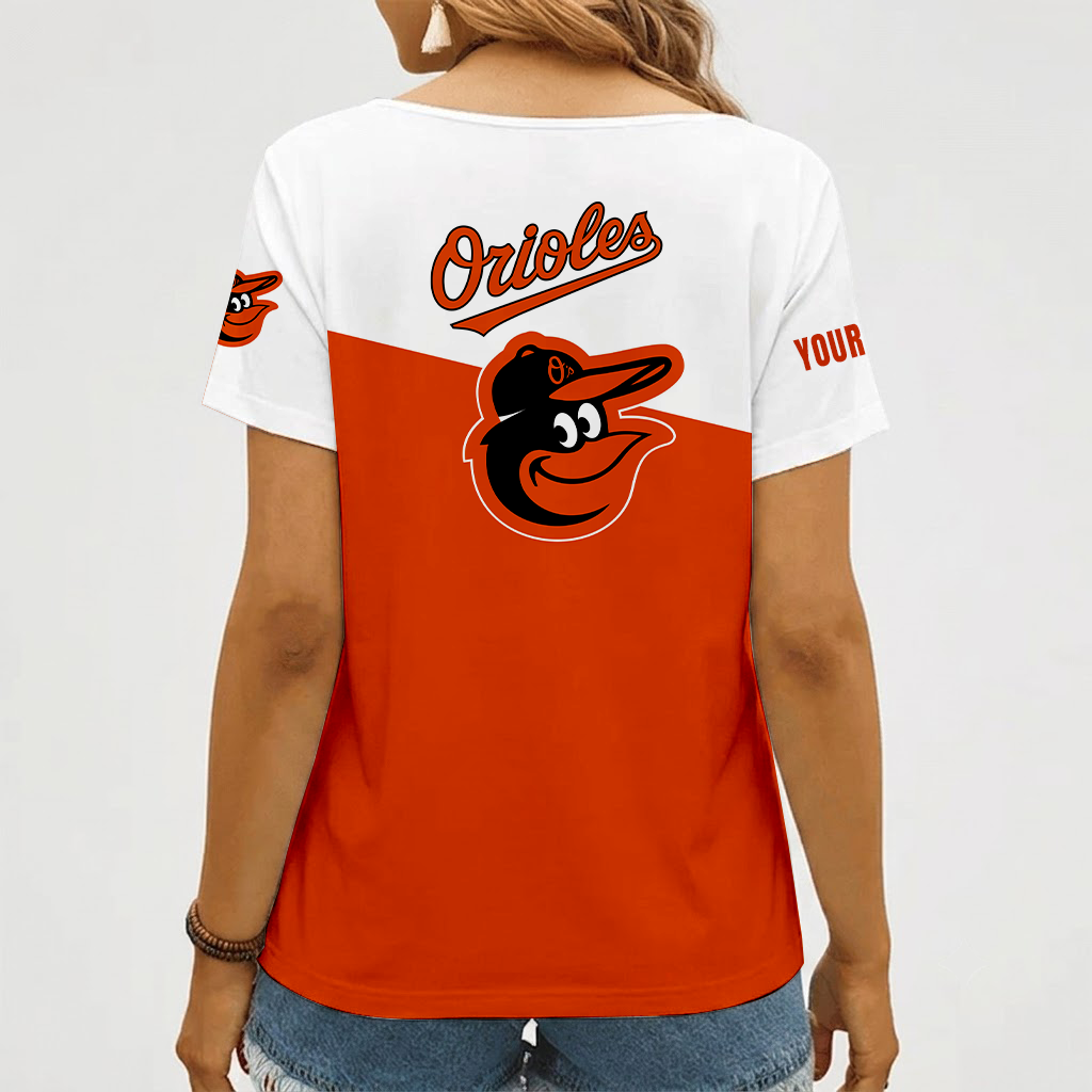 [FLASH SALE] NEW CUSTOMIZED MLB25 BOS BALTIMORE ORIOLES V-NECK FEMALE SHIRT