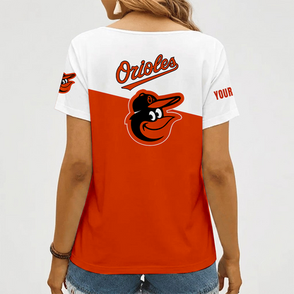 [FLASH SALE] NEW CUSTOMIZED MLB25 BOS BALTIMORE ORIOLES V-NECK FEMALE SHIRT