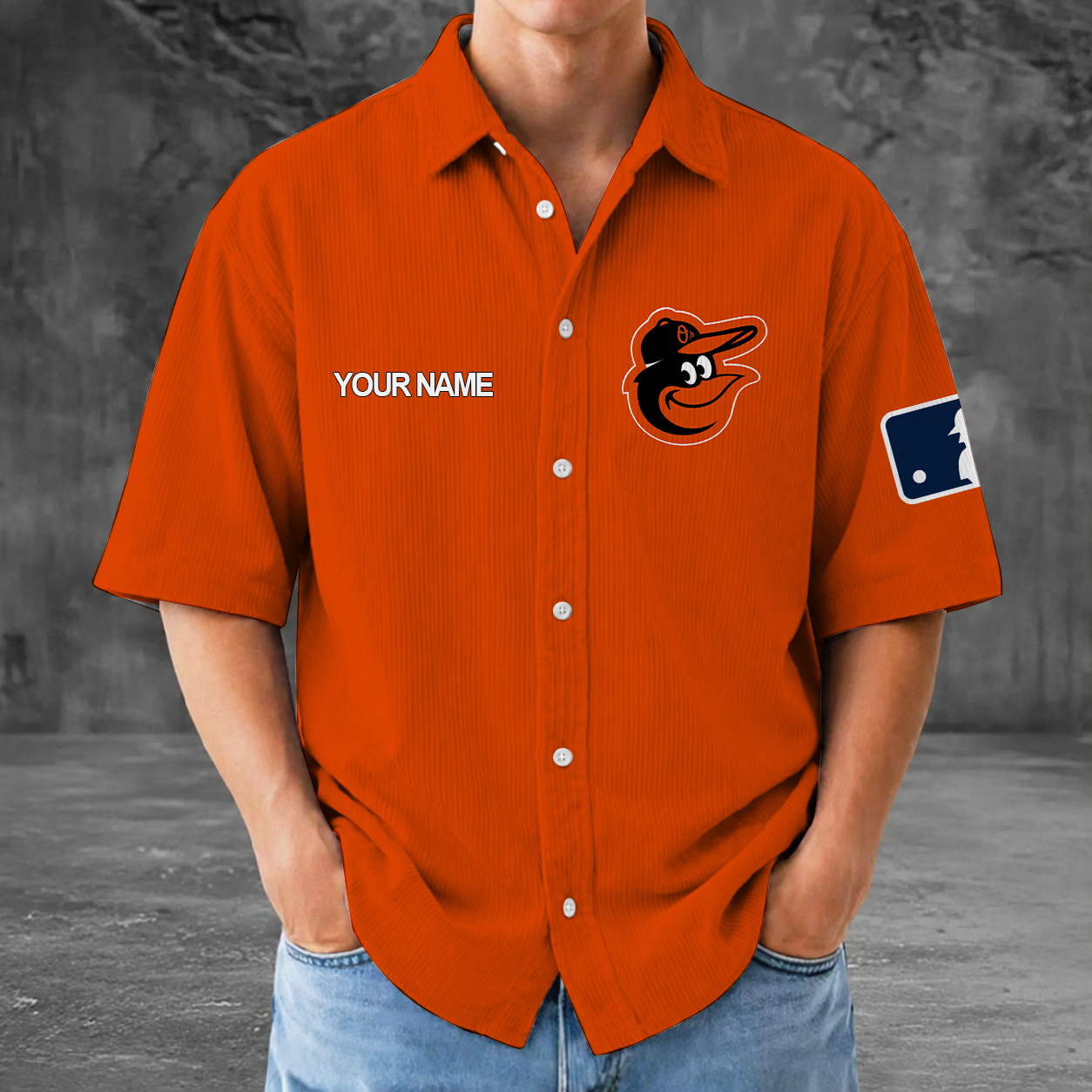 [FLASH SALE] NEW CUSTOMIZED MLB25 BOS BALTIMORE ORIOLES SEERSUCKER BUTTON SHIRT