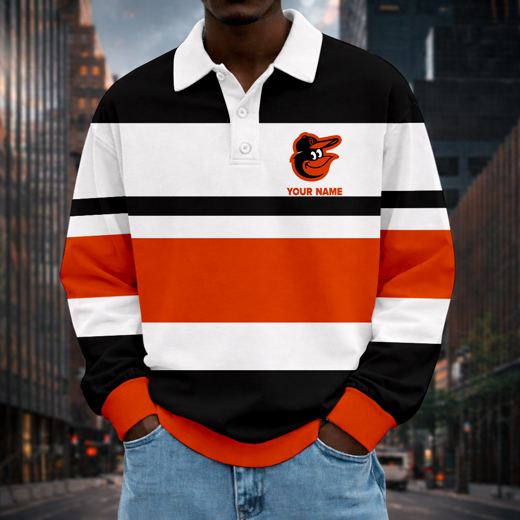 LIMITED EDITION - NEW CUSTOMIZED MLB25 BOS BALTIMORE ORIOLES MEN LONG SLEEVE POLO