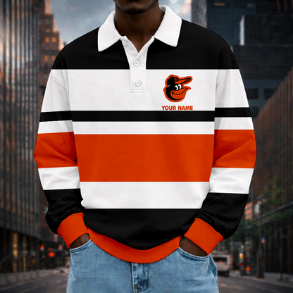 LIMITED EDITION - NEW CUSTOMIZED MLB25 BOS BALTIMORE ORIOLES MEN LONG SLEEVE POLO