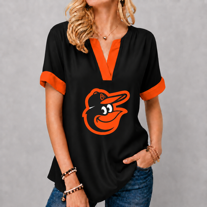 LIMITED EDITION - NEW CUSTOMIZED MLB25 BOS BALTIMORE ORIOLES V-NECK FEMALE SHIRT