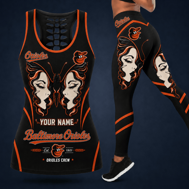 [FLASH SALE] NEW CUSTOMIZED MLB25 BOS BALTIMORE ORIOLES HOLLOW TANK TOP & LEGGINGS SET