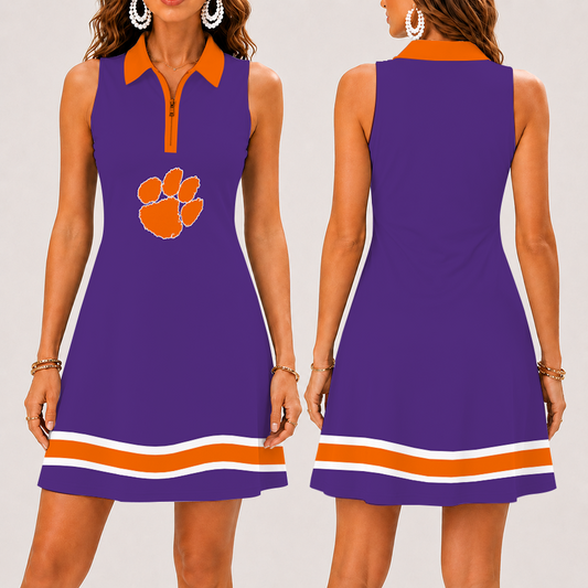 [FAN FAVORITE] NEW CUSTOMIZED NCAA CWS25 CST CLEMSON TIGERS WOMEN'S ZIP SLEEVELESS POLO DRESS