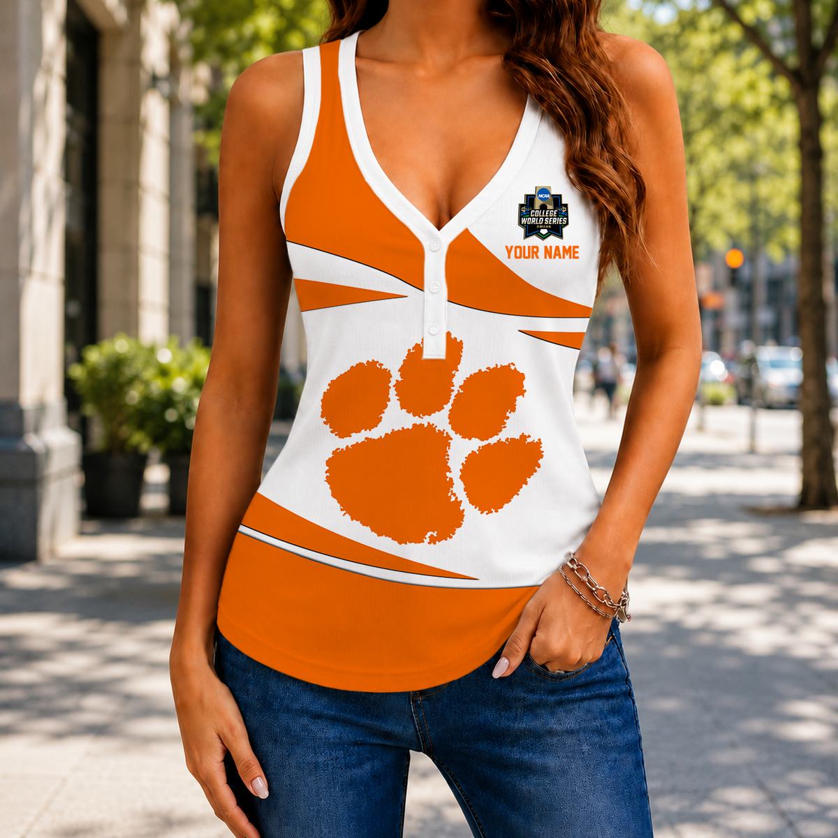 LIMITED EDITION - NEW CUSTOMIZED NCAA CWS25 CST CLEMSON TIGERS WOMEN'S V-NECK TANK TOP