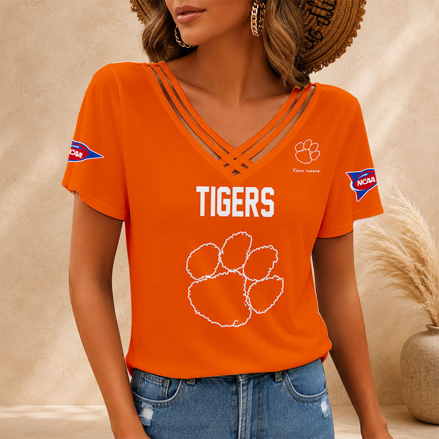 [FAN FAVORITE] NEW CUSTOMIZED NCAA CWS25 CST CLEMSON TIGERS V-NECK SHIRT