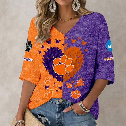 LIMITED EDITION - NEW CUSTOMIZED NCAA CWS25 CST CLEMSON TIGERS WOMEN'S HEART V-NECK LONG SLEEVE SHIRT