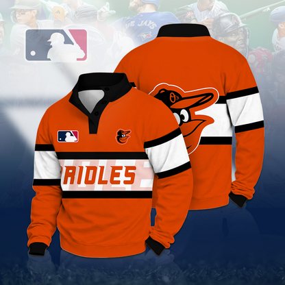 LIMITED EDITION - NEW CUSTOMIZED MLB25 BOS BALTIMORE ORIOLES BUTTON QUARTER PLACKET SWEATSHIRT