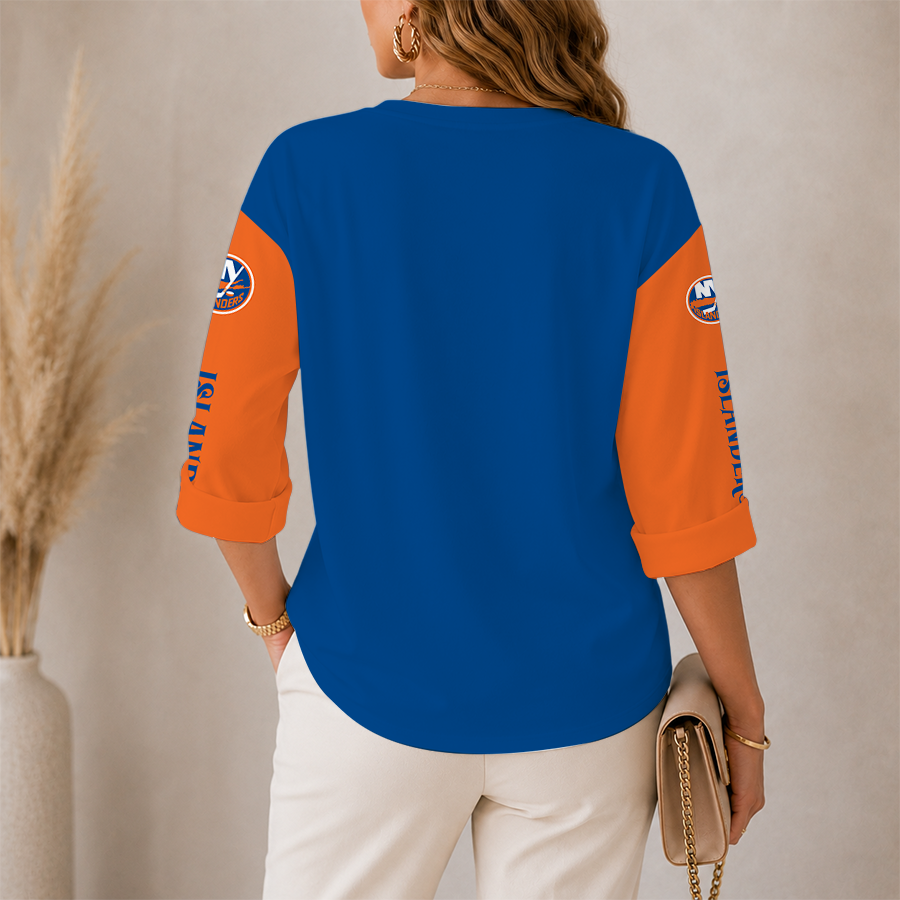 [SUPER SALE] NEW CUSTOMIZED NHL25 NYI NEW YORK ISLANDERS WOMEN'S HEART V-NECK LONG SLEEVE SHIRT