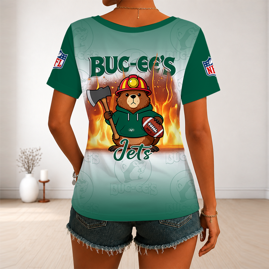 [SPECIAL OFFER] NEW CUSTOMIZED NFL25 NYJ NEW YORK JETS BUC-EE'S V-NECK FEMALE SHIRT