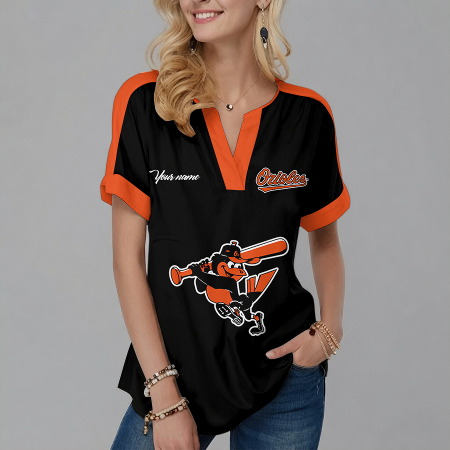 [FLASH SALE] NEW CUSTOMIZED MLB25 BOS BALTIMORE ORIOLES V-NECK FEMALE SHIRT