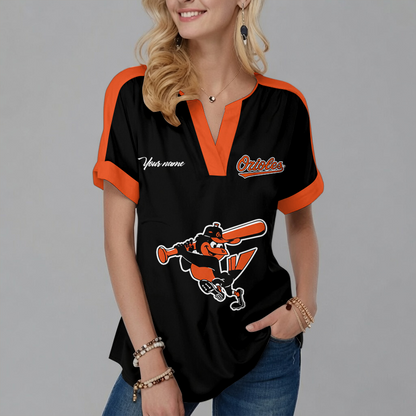 [FLASH SALE] NEW CUSTOMIZED MLB25 BOS BALTIMORE ORIOLES V-NECK FEMALE SHIRT