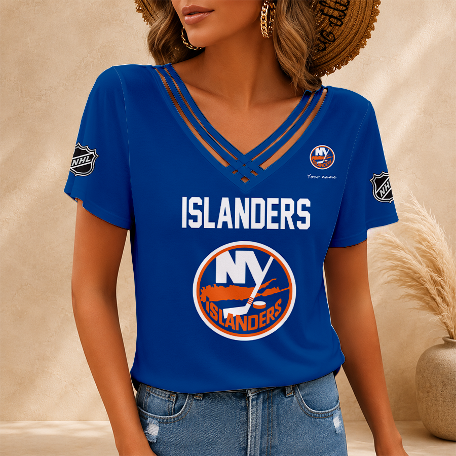 [SUPER SALE] NEW CUSTOMIZED NHL25 NYI NEW YORK ISLANDERS V-NECK SHIRT
