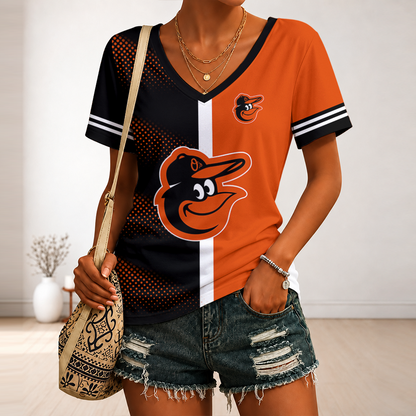 LIMITED EDITION - NEW CUSTOMIZED MLB25 BOS BALTIMORE ORIOLES V-NECK FEMALE SHIRT