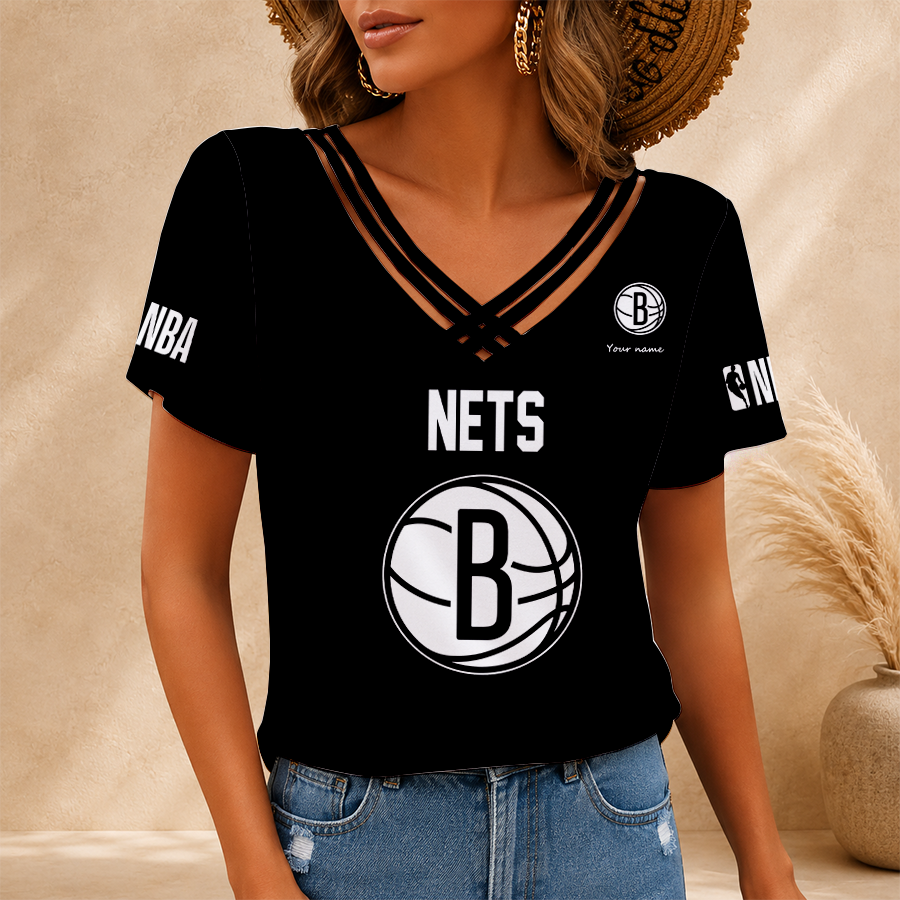[HOT DEAL] NEW CUSTOMIZED NBA25 BNE BROOKLYN NETS V-NECK SHIRT