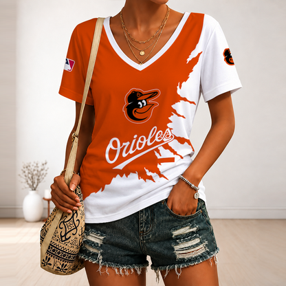 [FLASH SALE] NEW CUSTOMIZED MLB25 BOS BALTIMORE ORIOLES V-NECK FEMALE SHIRT