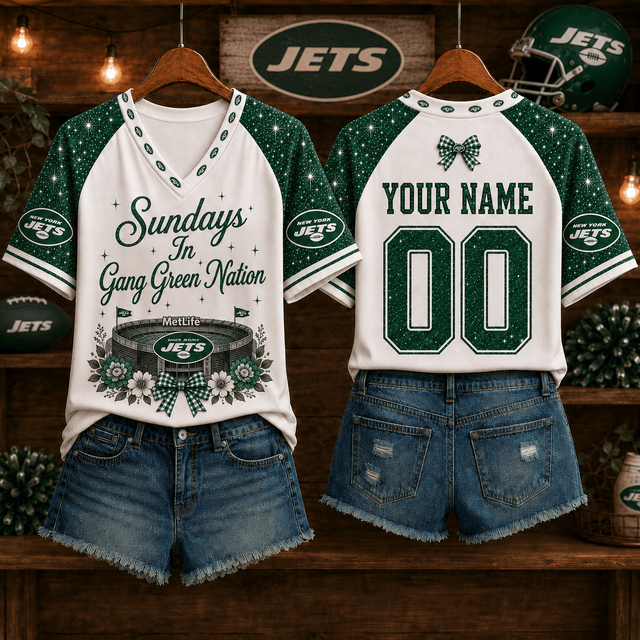 EXCLUSIVE EDITION - NEW CUSTOMIZED NFL25 NYJ NEW YORK JETS V-NECK FEMALE SHIRT