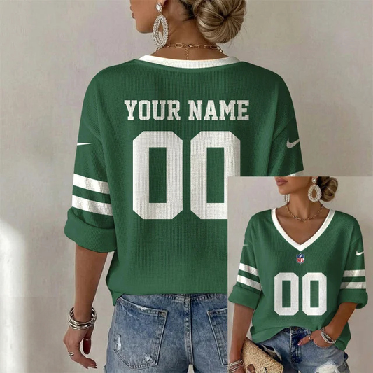 ELITE EDITION - NEW CUSTOMIZED NFL25 NYJ NEW YORK JETS WOMEN'S HEART V-NECK LONG SLEEVE SHIRT