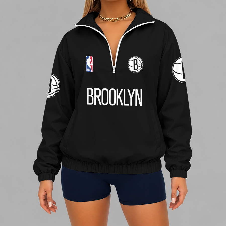 [HOT DEAL] NEW CUSTOMIZED NBA25 BNE BROOKLYN NETS V-NECK ZIPPER SWEATSHIRT JACKET