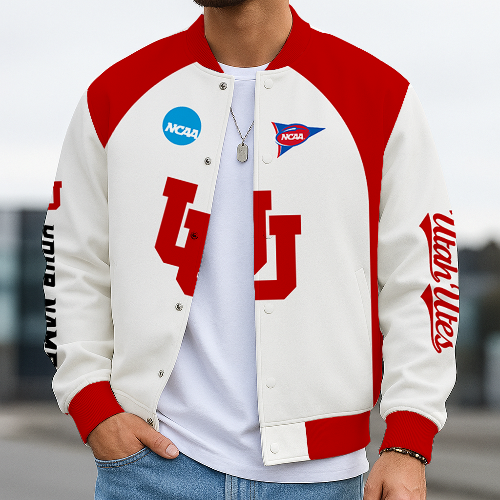 LIMITED EDITION - NEW CUSTOMIZED NCAA FBS25 UTU UTAH UTES BASEBALL JACKET, SATIN VARSITY JACKET