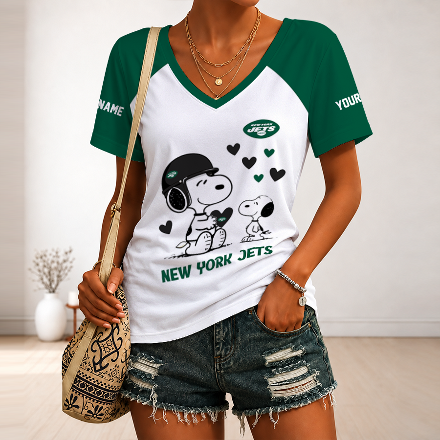[SPECIAL OFFER] NEW CUSTOMIZED NFL25 NYJ NEW YORK JETS V-NECK FEMALE SHIRT
