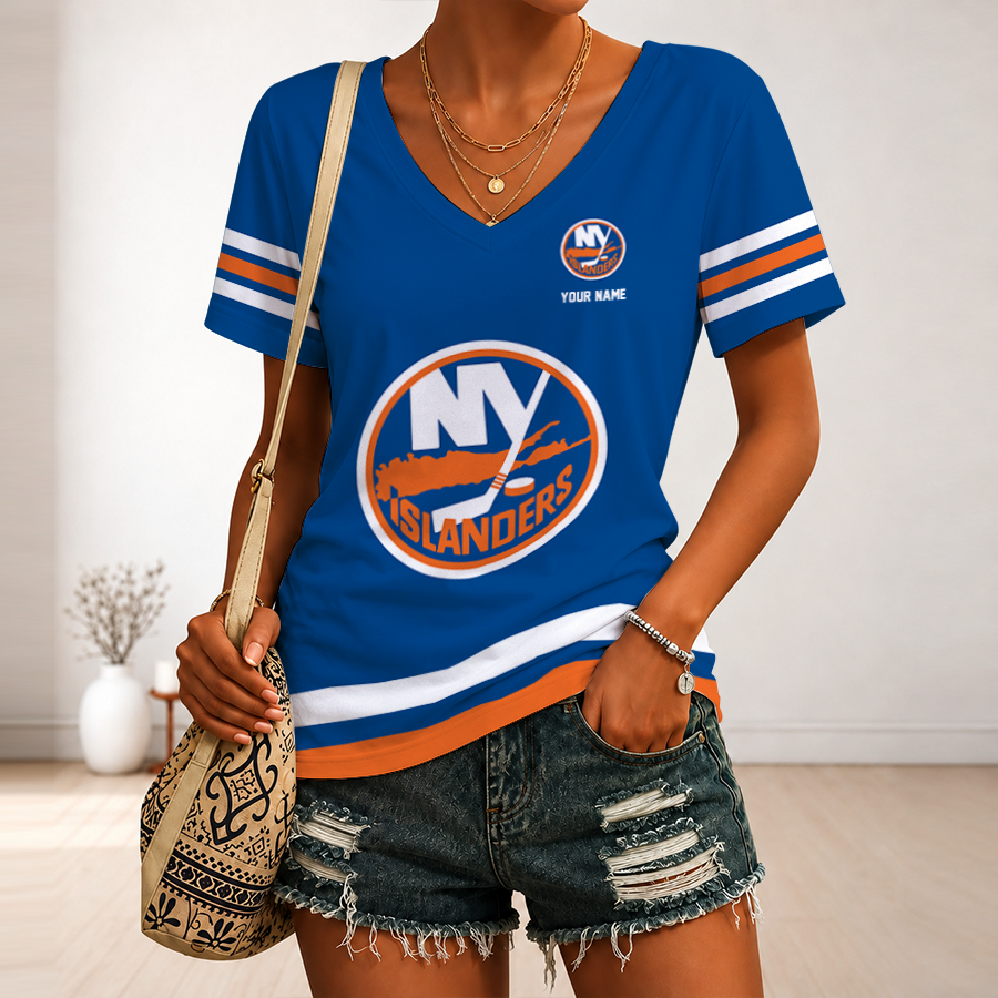 [SUPER SALE] NEW CUSTOMIZED NHL25 NYI NEW YORK ISLANDERS V-NECK FEMALE SHIRT