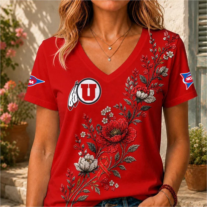 ELITE EDITION - NEW CUSTOMIZED NCAA FBS25 UTU UTAH UTES V-NECK FEMALE SHIRT