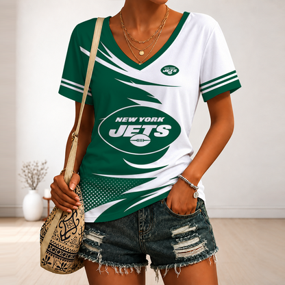 [SPECIAL OFFER] NEW CUSTOMIZED NFL25 NYJ NEW YORK JETS V-NECK FEMALE SHIRT