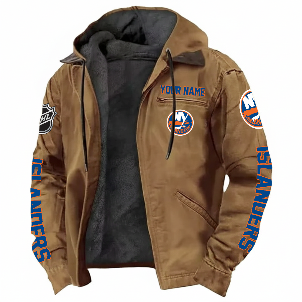 LIMITED EDITION - NEW CUSTOMIZED NHL25 NYI NEW YORK ISLANDERS HOODED CARDIGAN JACKET