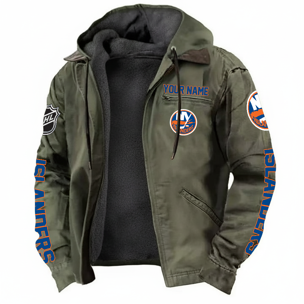 LIMITED EDITION - NEW CUSTOMIZED NHL25 NYI NEW YORK ISLANDERS HOODED CARDIGAN JACKET