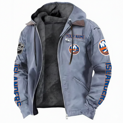 LIMITED EDITION - NEW CUSTOMIZED NHL25 NYI NEW YORK ISLANDERS HOODED CARDIGAN JACKET