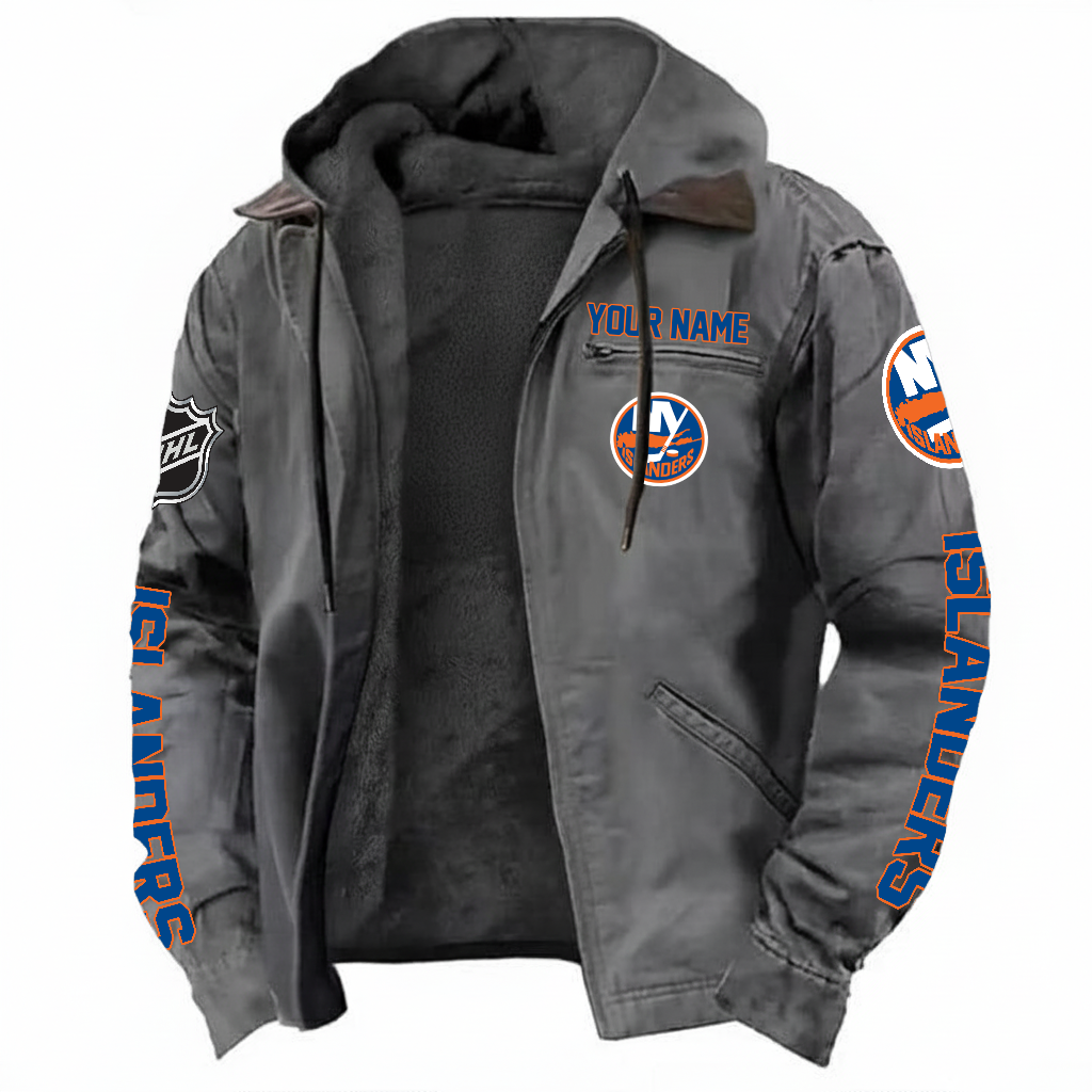 LIMITED EDITION - NEW CUSTOMIZED NHL25 NYI NEW YORK ISLANDERS HOODED CARDIGAN JACKET